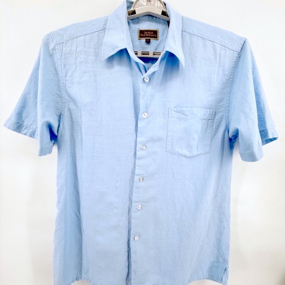 James Tattersall Bamboo Shirt Mens Large Blue Short Sleeve Grid Lightweight Cool - Picture 2 of 8